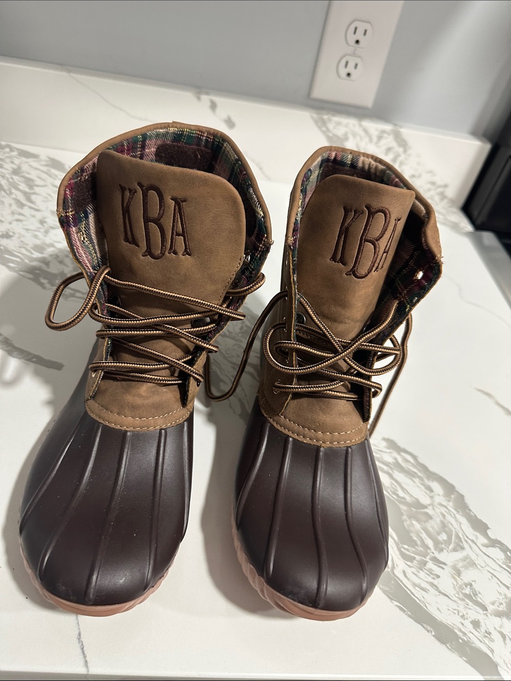 KBA Monogram Waterproof Duck Boots in Brown